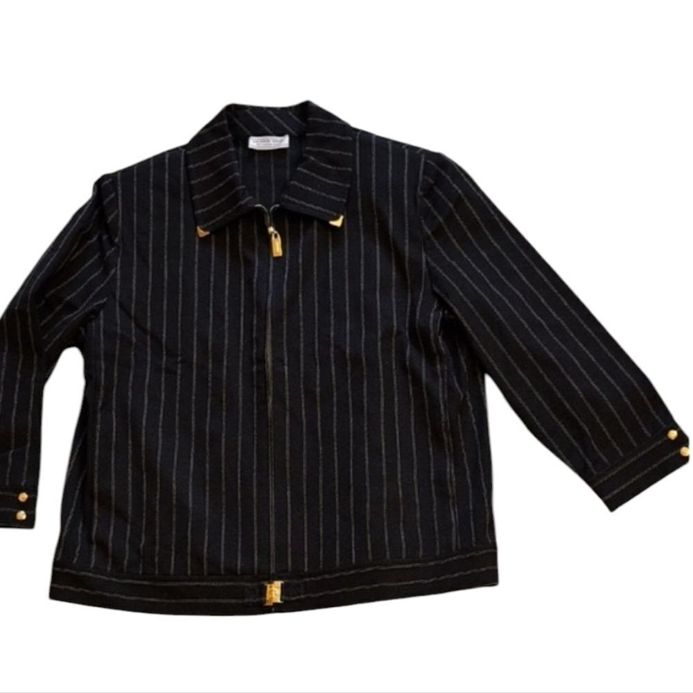 St. John Sport Black Pinstripe Blazer Full Zip Size 14